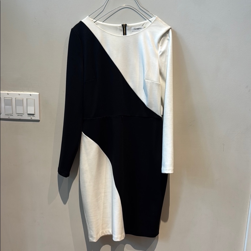 Calvin Klein Chic Black and White Colorblock Dress Size 8